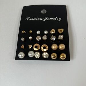 12 pairs faux gold clear Pearl earring studs